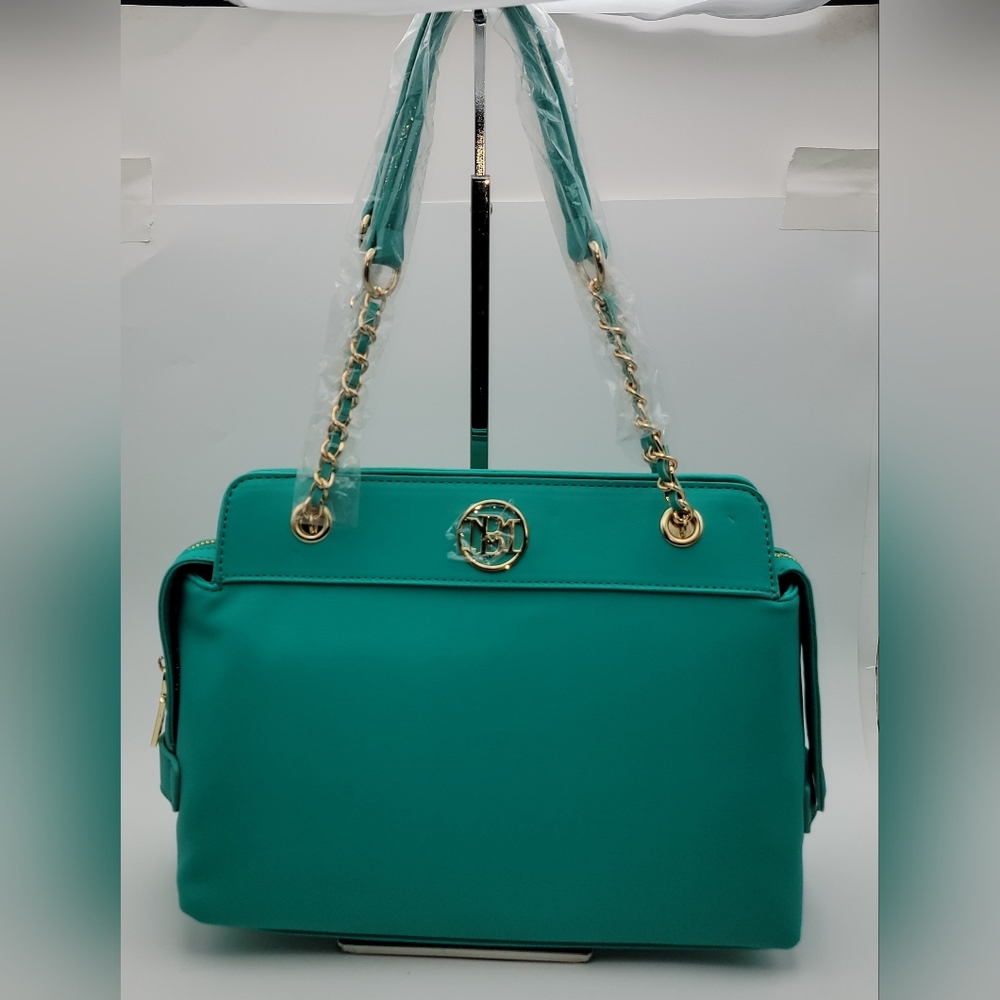 NWT!! Elegant Teal BADGLEY MISCHKA Handbag with Gold Accents‎